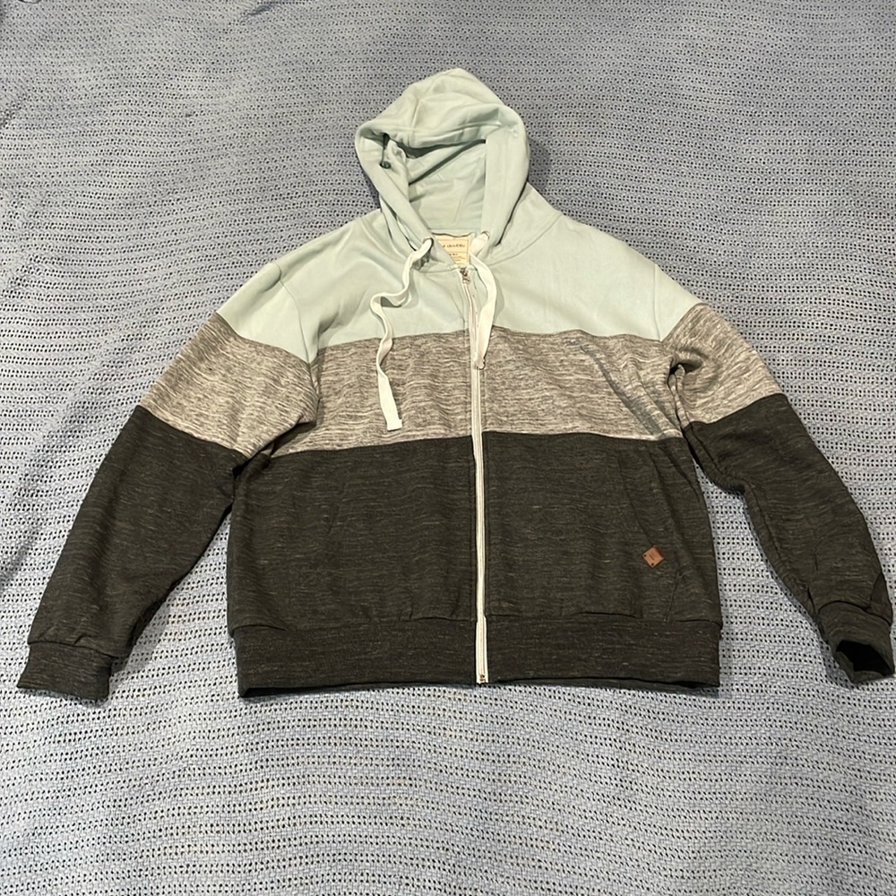 Soft Warm Color Block Hooded Zippered Sweatshirt, 1X